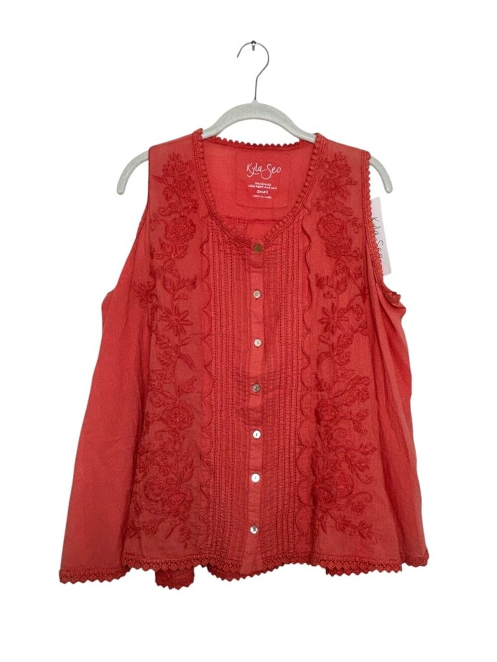 Kyla Seo Embroidered  Fit and Flare Enola Tank in Spicy Orange - Sz S - New